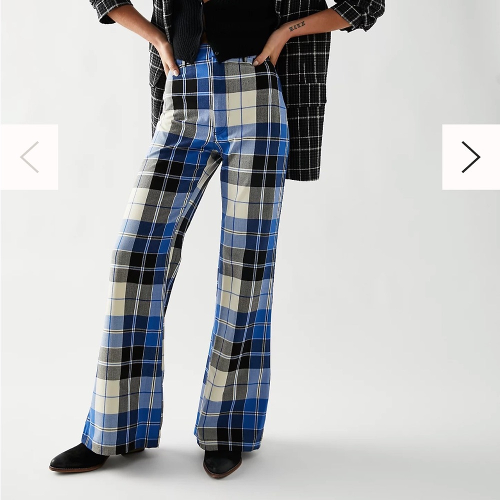 Free People Jules Plaid Flare Pants